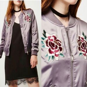 River Island Y2K Satin Embroidered Satin Bomber Baseball Jacket XS (UK size 6)